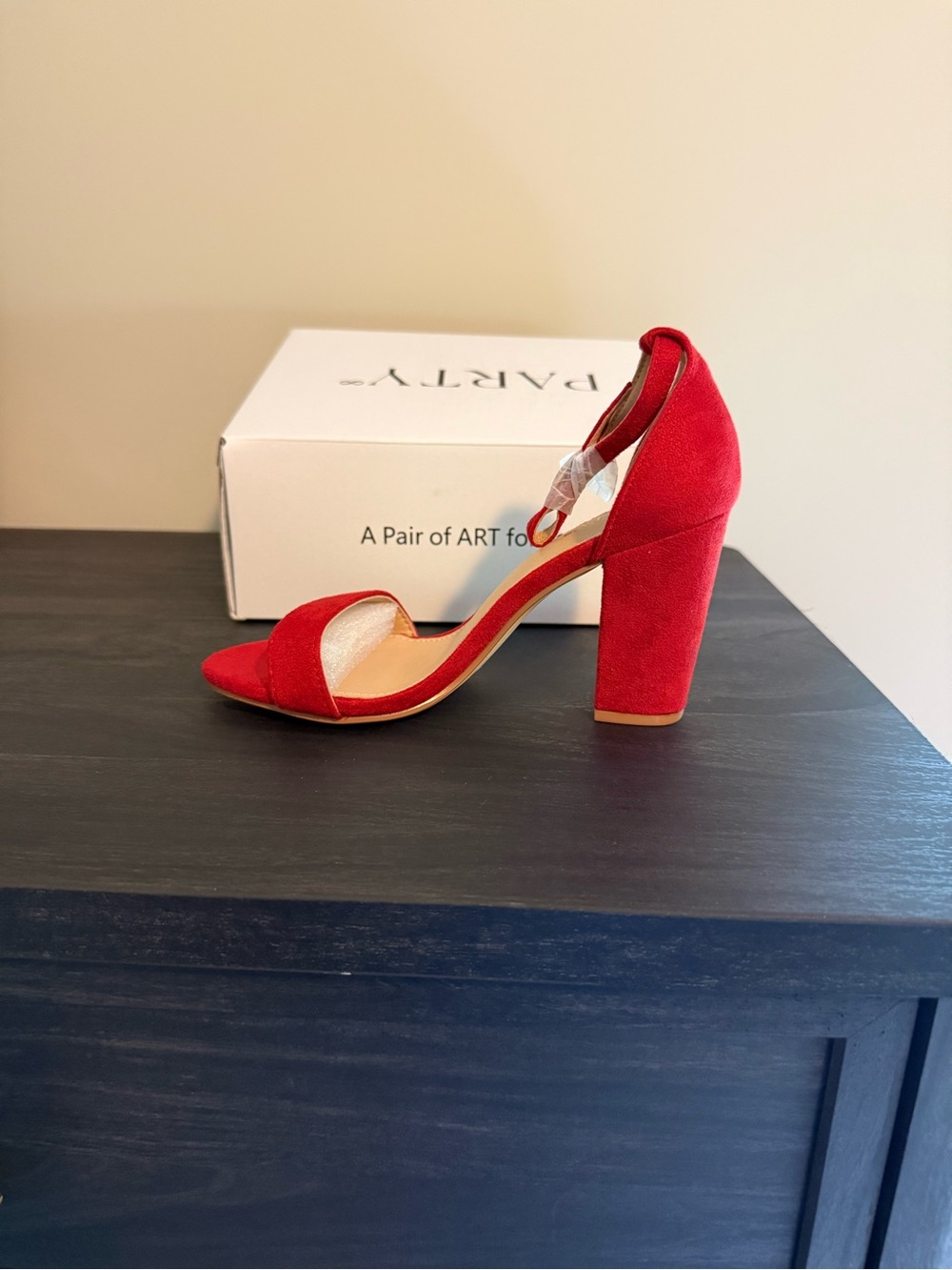 Red Suede Block Heel Sandal - Women
